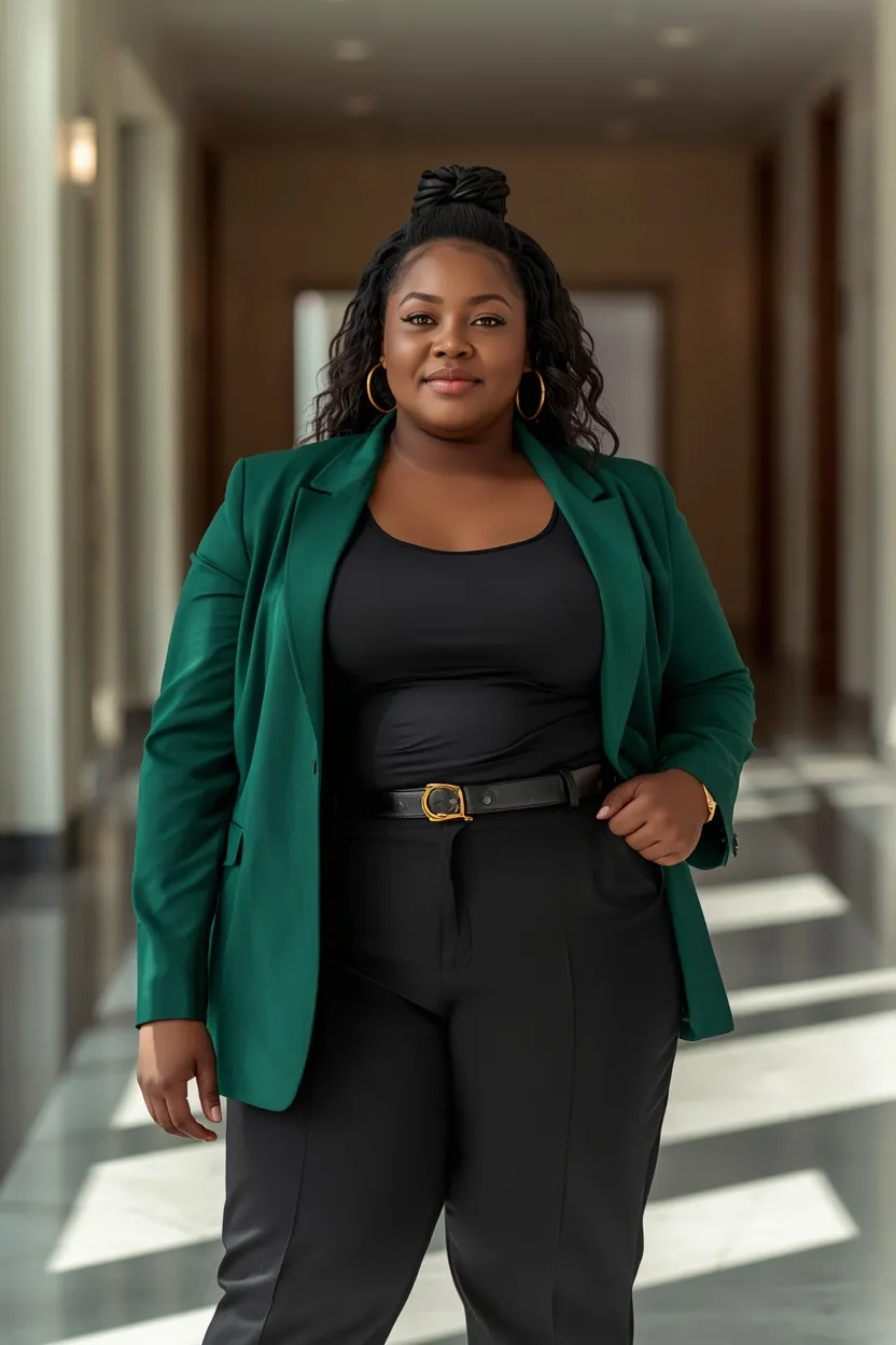 Emerald Blazer with a Black Fitted Top