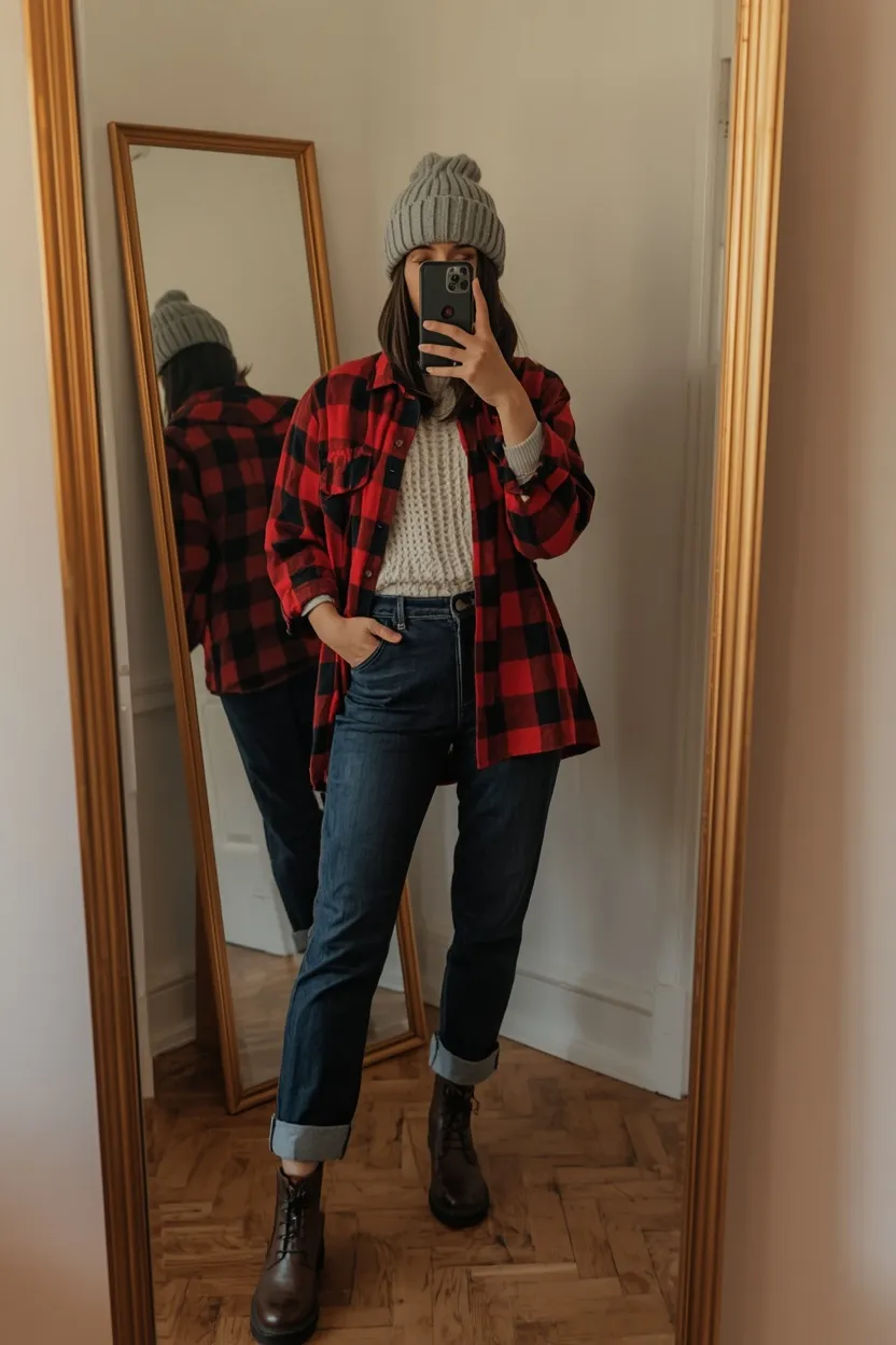 Checkered Wool Flannel with Denim Layers