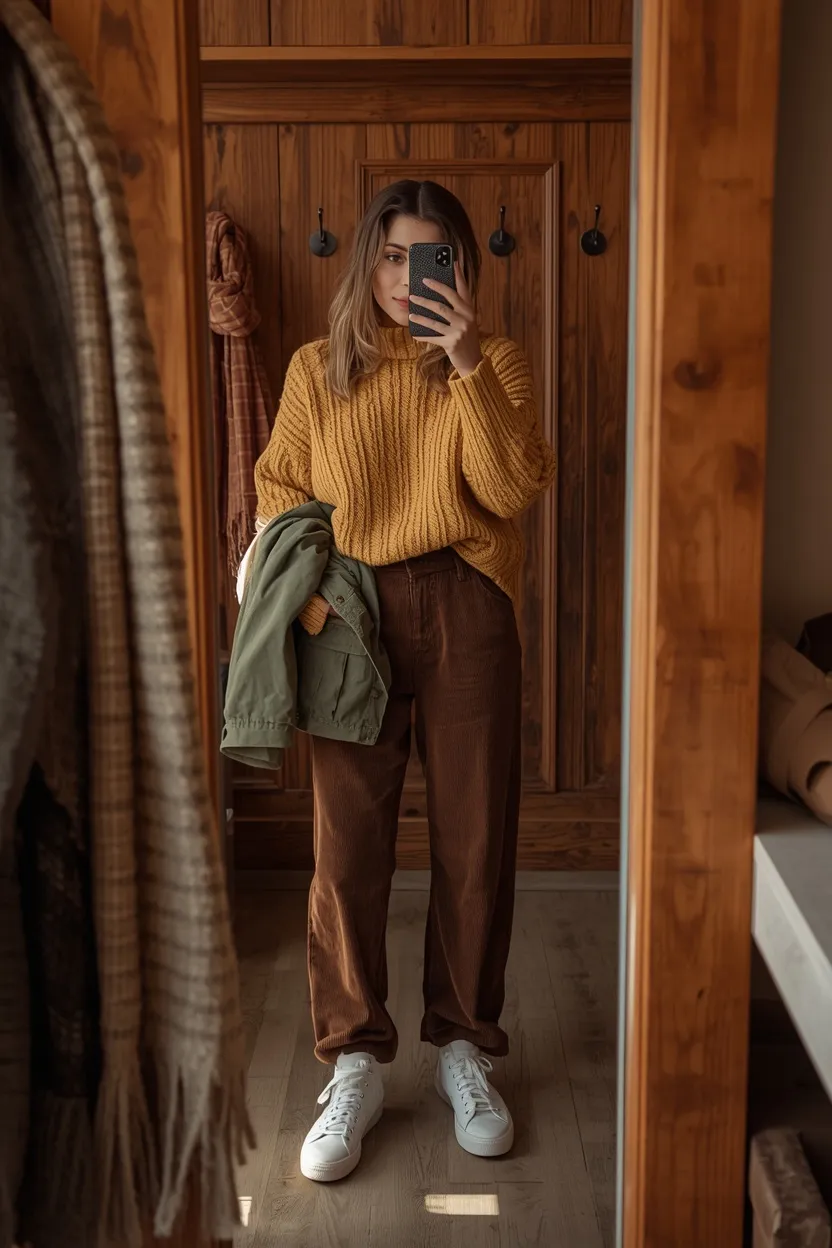 Cozy Camp Counselor with Mustard Knits and Corduroy