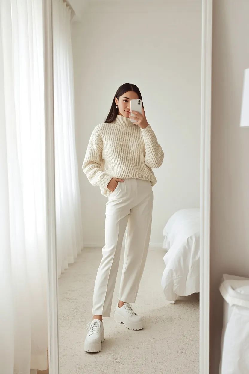 Cozy Ghost in Oversized Ivory Bouclé & Cream Silks