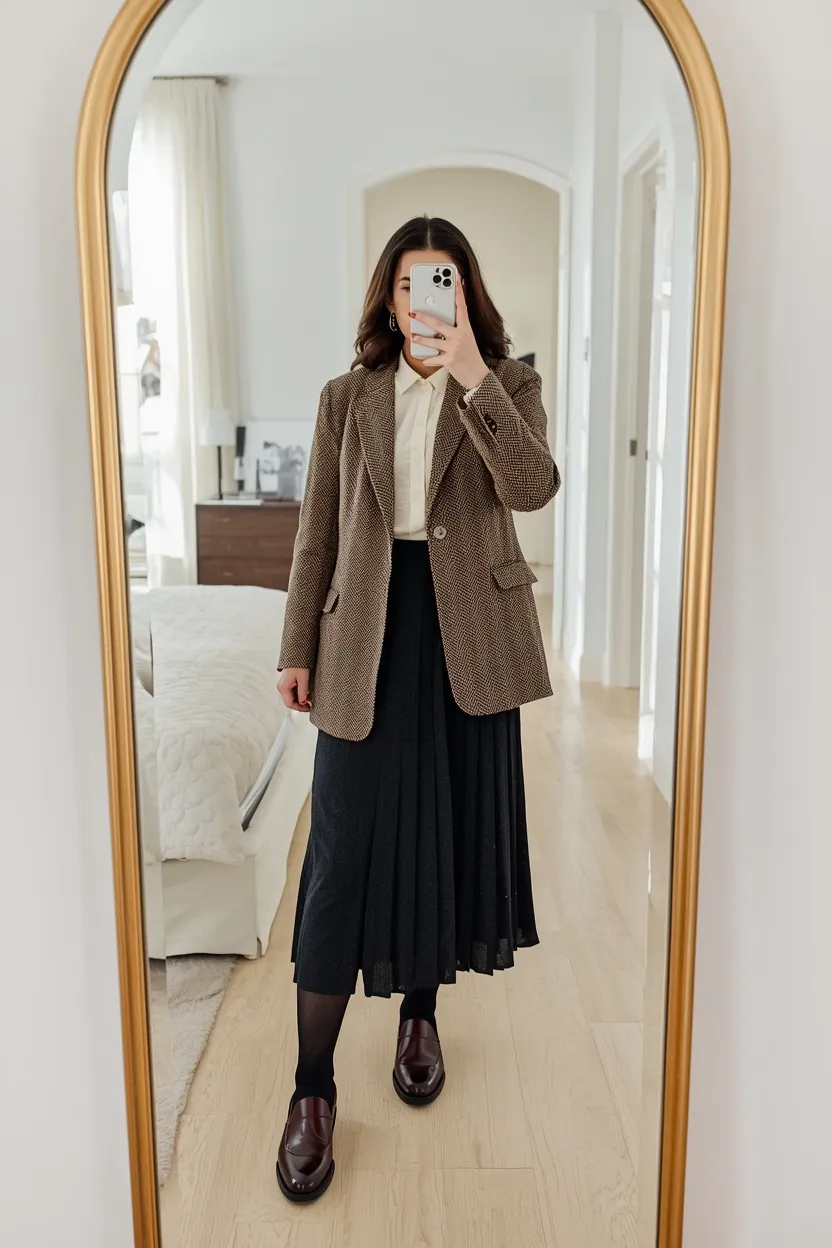 Dark Academia Scholar in Tweed and Pleated Wool