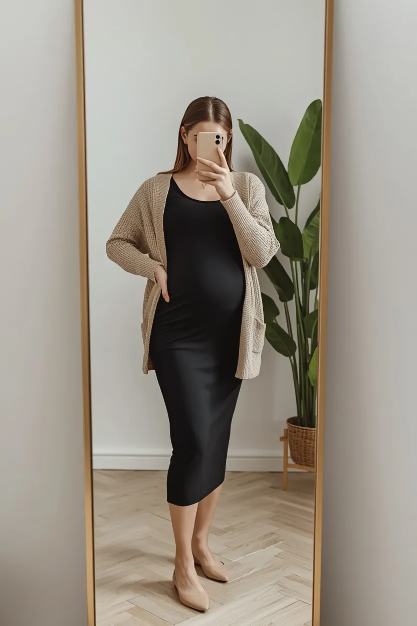 Jersey Column Dress & Cropped Button Cardigan