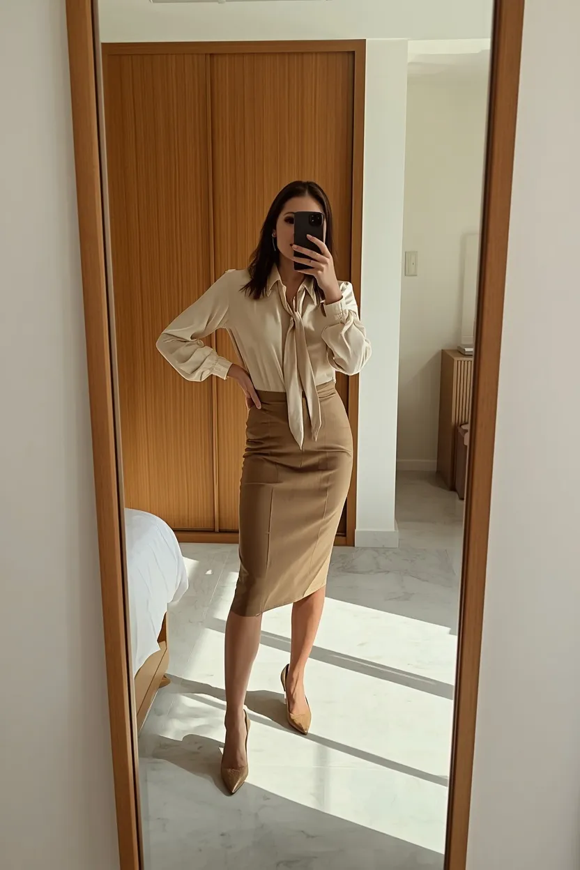 Monochromatic Camel Knit Blouse