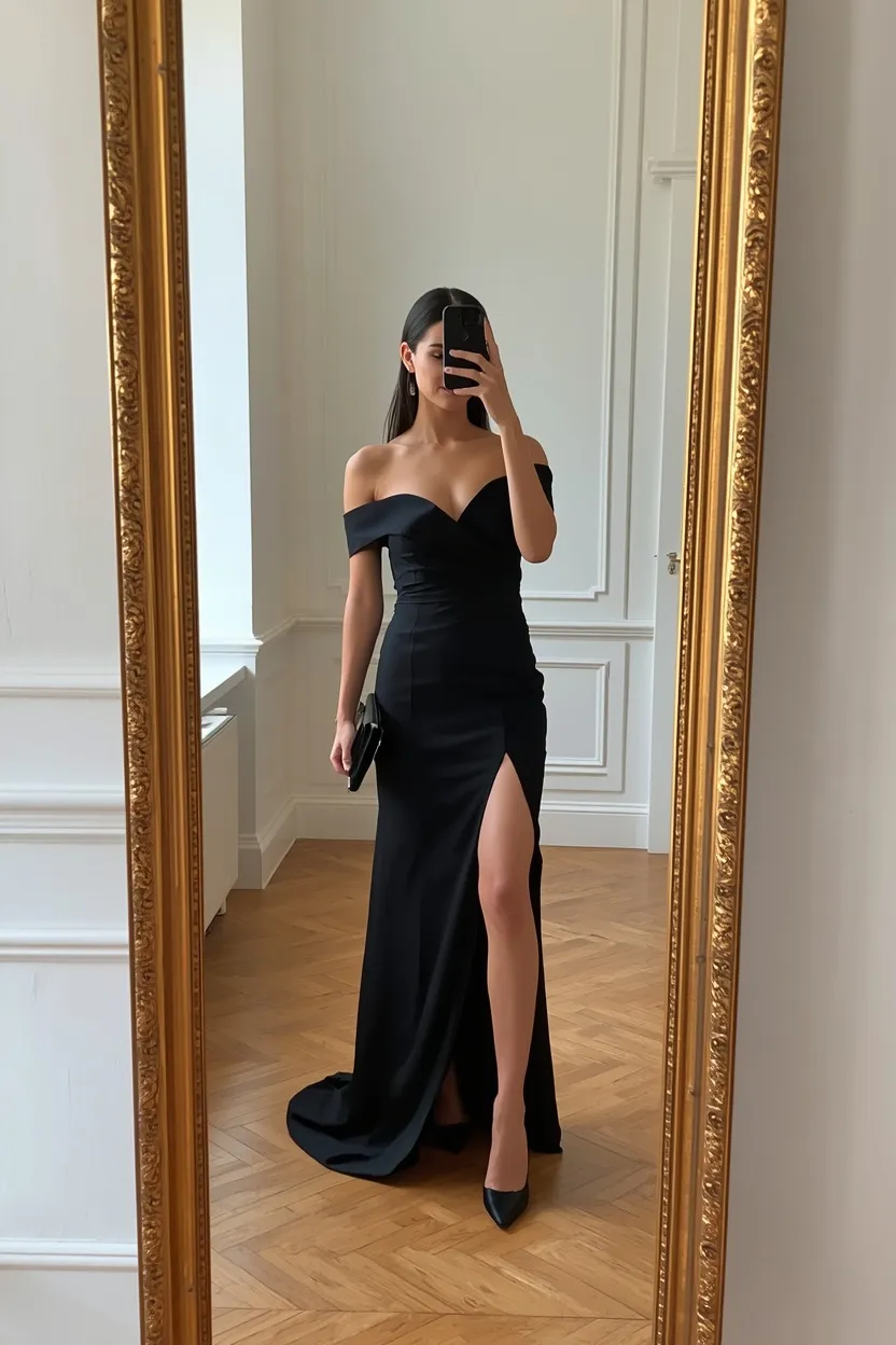 Off-the-Shoulder Black Gown