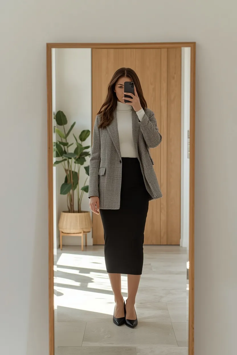 Tailored Blazer over a Sleek Black Pencil Skirt