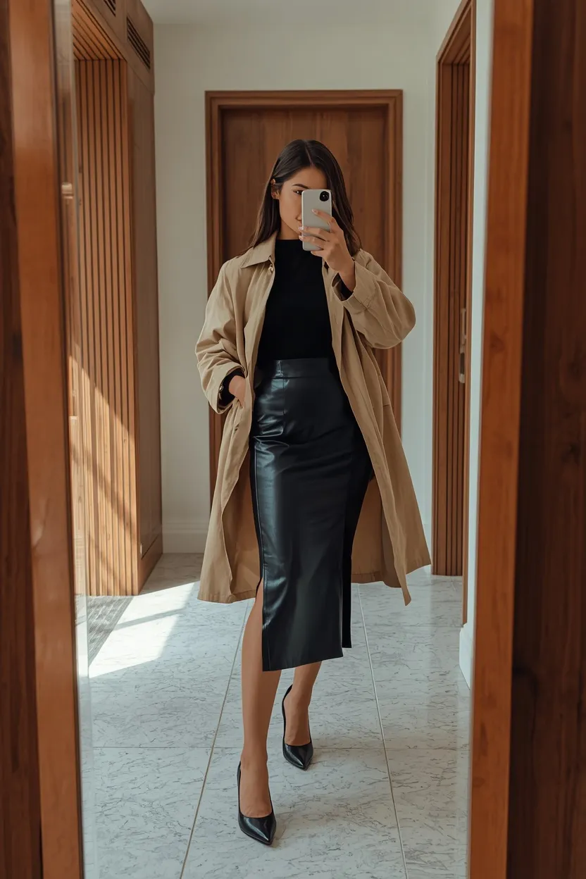 Trench Coat Layer over a Smooth Leather