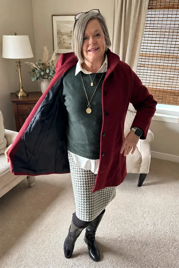a-garnet-wool-coat-over-a-houndstooth-midi-skirt