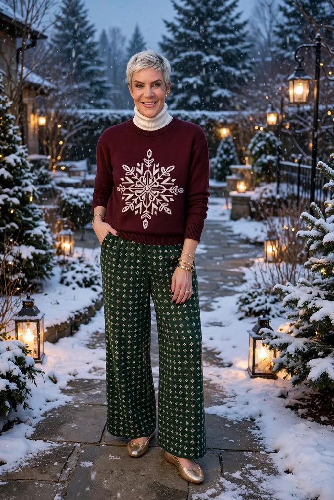 mulberry-snowflake-sweater-with-printed-wide-leg-pants