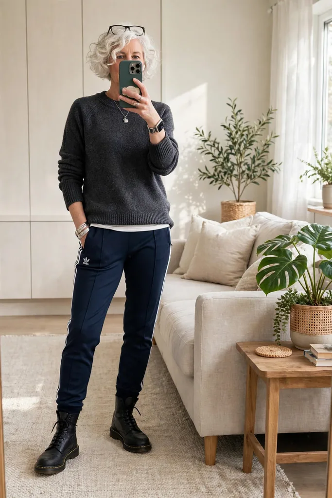 charcoal-gray-sweater-with-navy-side-stripe-track-pants