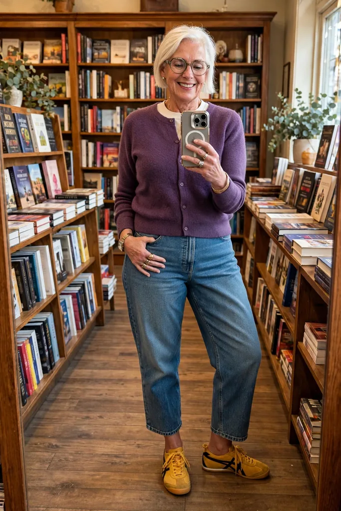 cropped-medium-wash-jeans-with-a-plum-cardigan