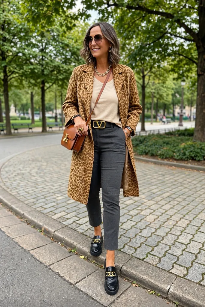 golden-tone-leopard-coat-with-charcoal-trousers