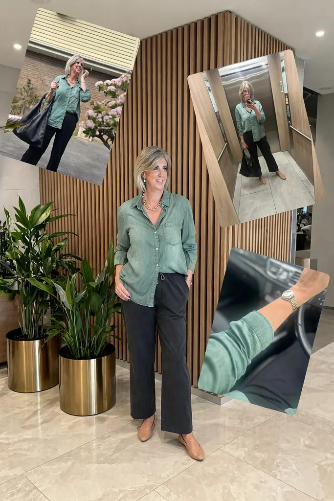 sage-green-chambray-shirt-with-charcoal-wide-leg-pants