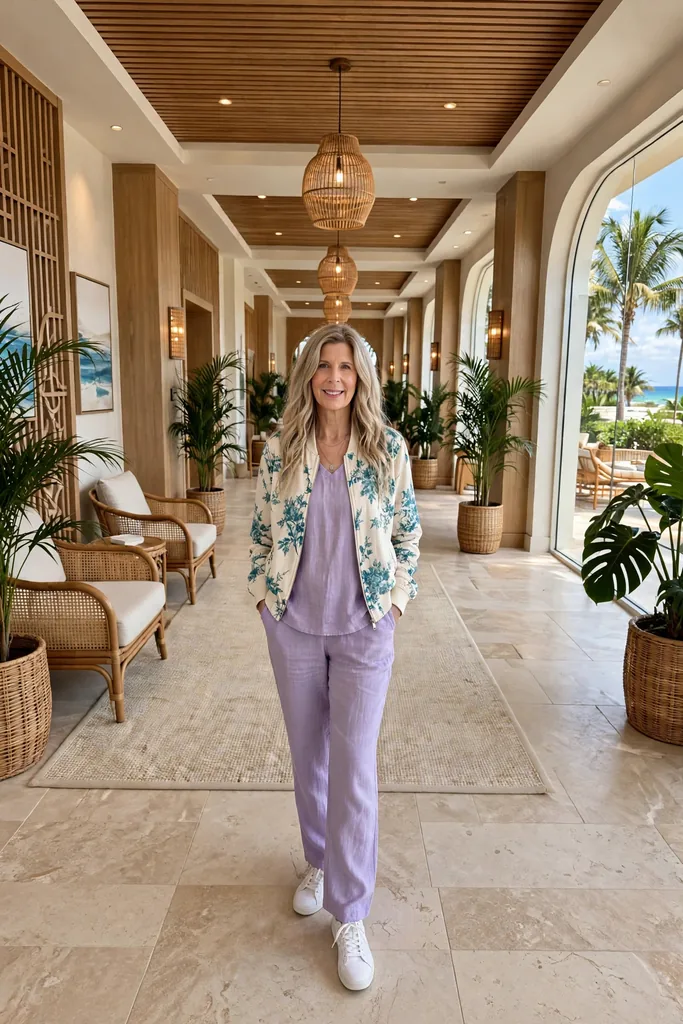 lavender-linen-set-with-a-cream-floral-bomber-jacket