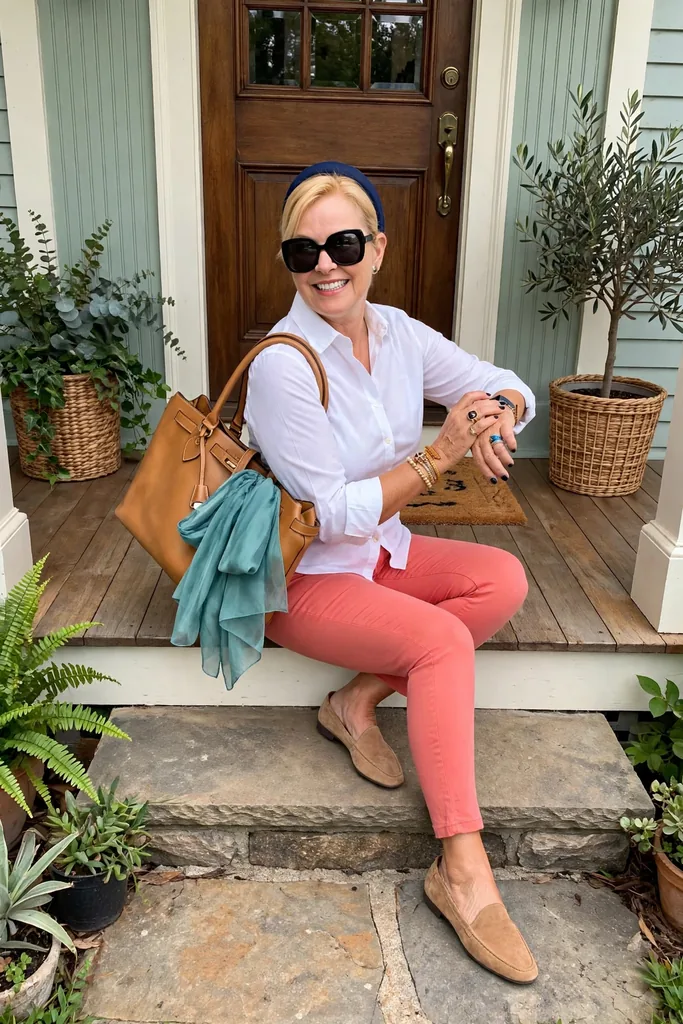 crisp-white-button-shirt-with-coral-cropped-pants