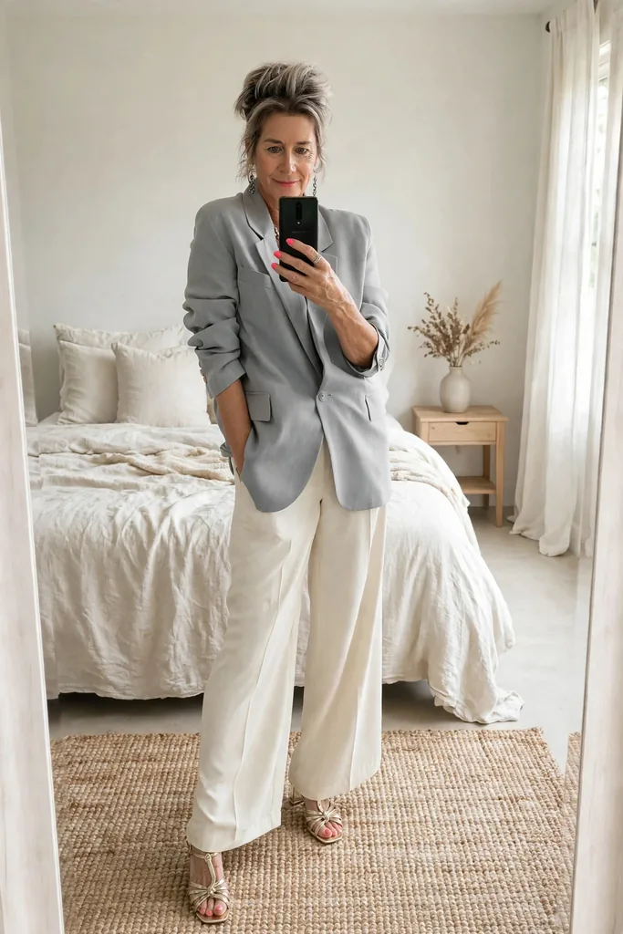 dove-gray-blazer-with-ivory-wide-leg-pants