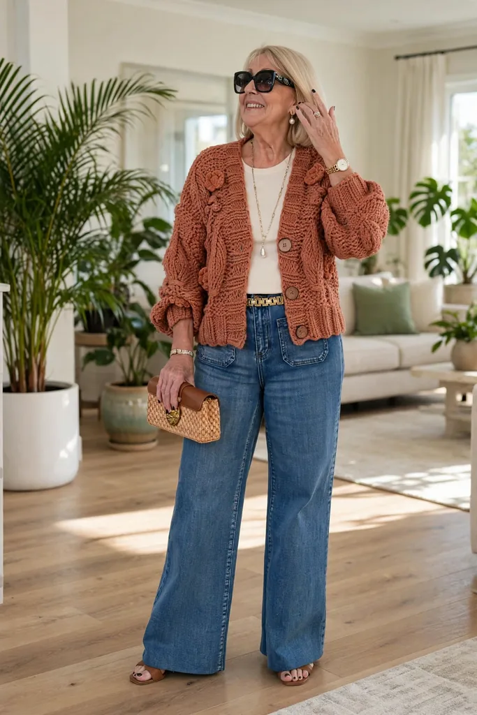 textured-terracotta-cardigan-styled-with-wide-leg-jeans