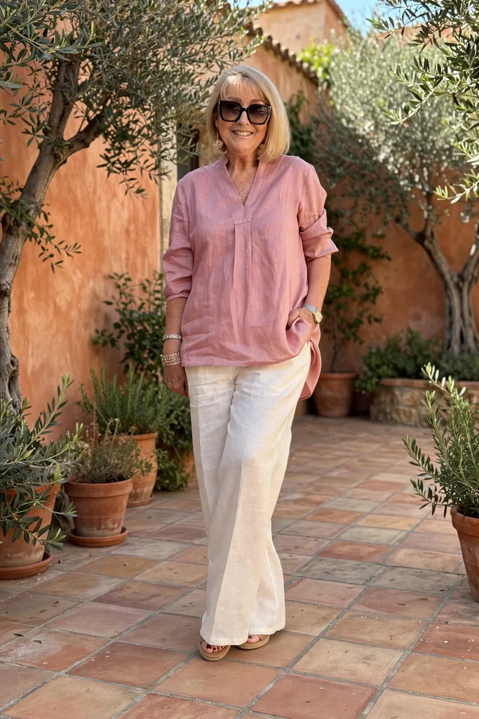dusty-rose-linen-tunic-over-ivory-wide-leg-trousers