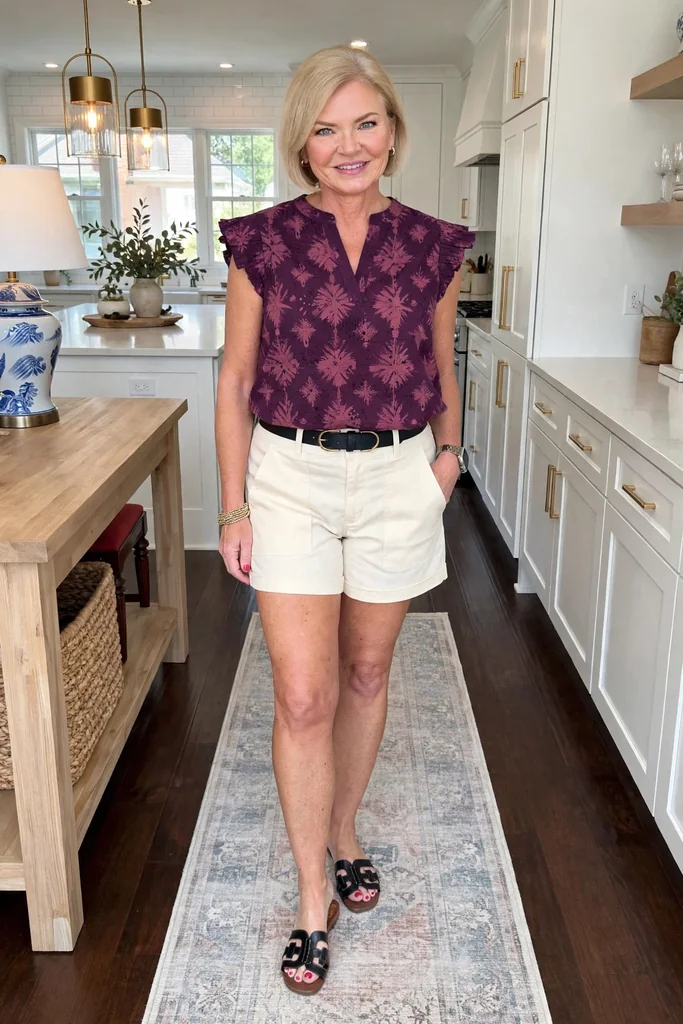 plum-berry-blouse-styled-with-ivory-shorts