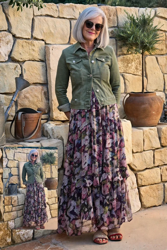 plum-floral-dress-topped-with-olive-denim