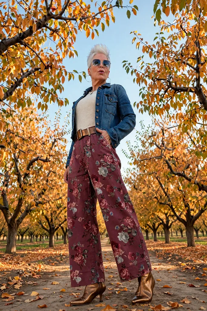 burgundy-floral-wide-leg-trousers-with-a-denim-jacket