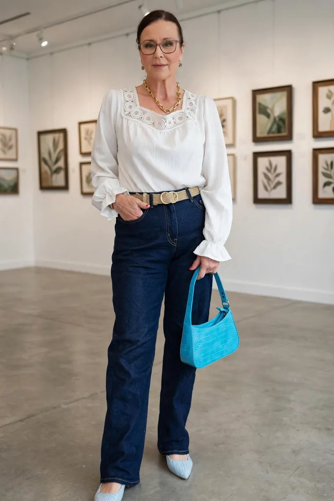 embroidered-ivory-blouse-and-dark-indigo-straight-jeans