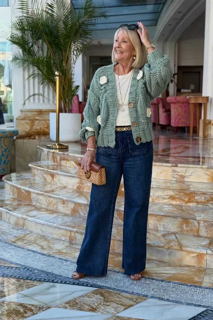sage-green-chunky-knit-cardigan-with-dark-indigo-wide-leg-jeans
