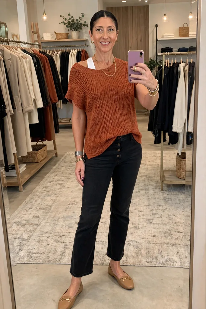 a-rust-knit-and-black-button-fly-jeans