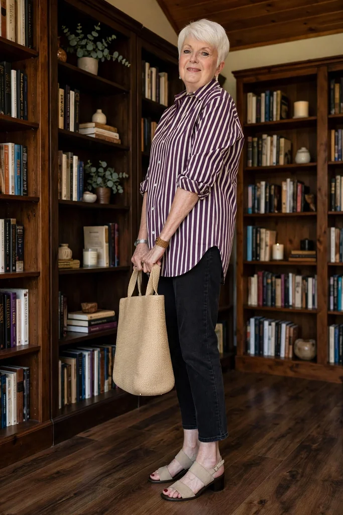 plum-striped-shirt-with-black-cropped-jeans