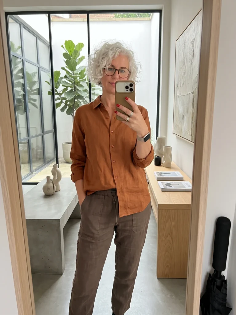 Chocolate Button-Down with Olive Utility Pants