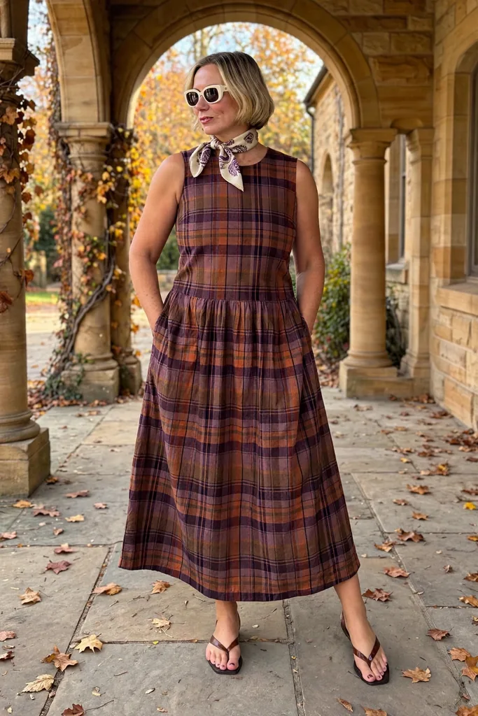 copper-and-plum-tartan-midi-dress