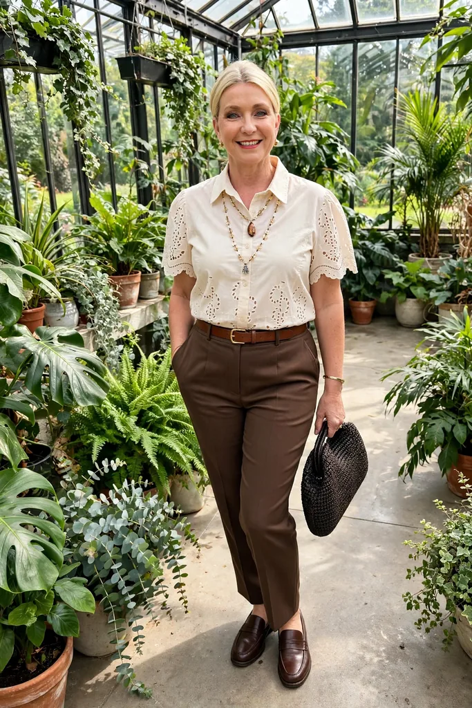 ecru-eyelet-shirt-with-espresso-trousers