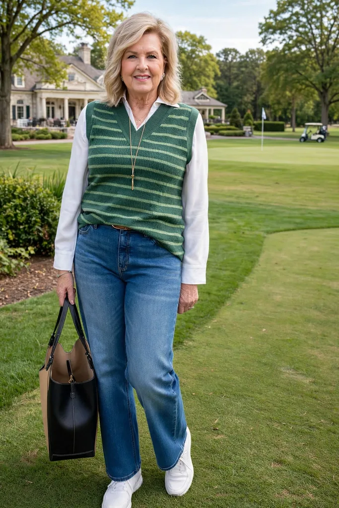 forest-striped-sweater-vest-and-denim