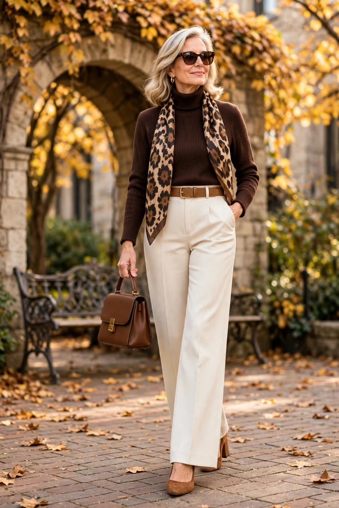Chambray Shirt with a Cognac Midi Skirt