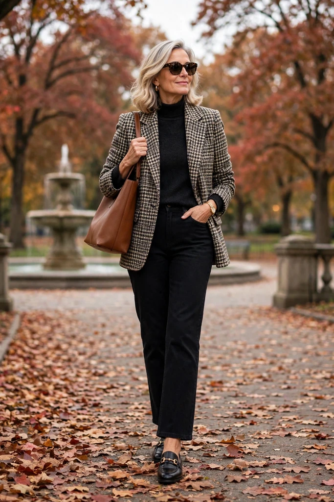 Forest Green Blazer, Jeans, and White Sneakers