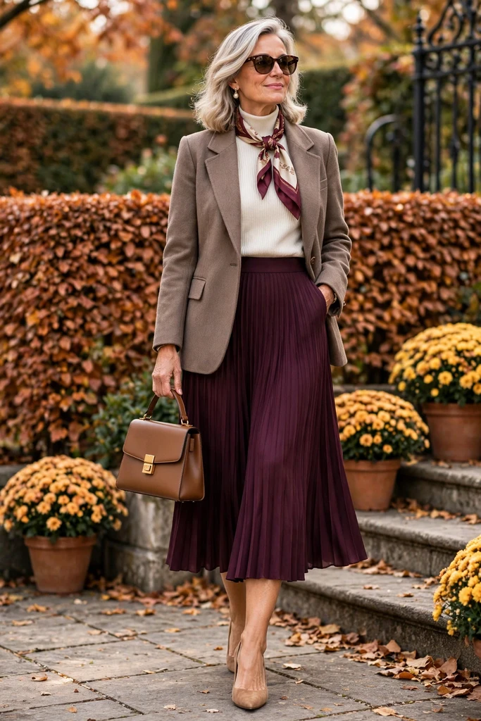 Cream Cable Knit with an Olive Satin Skirt