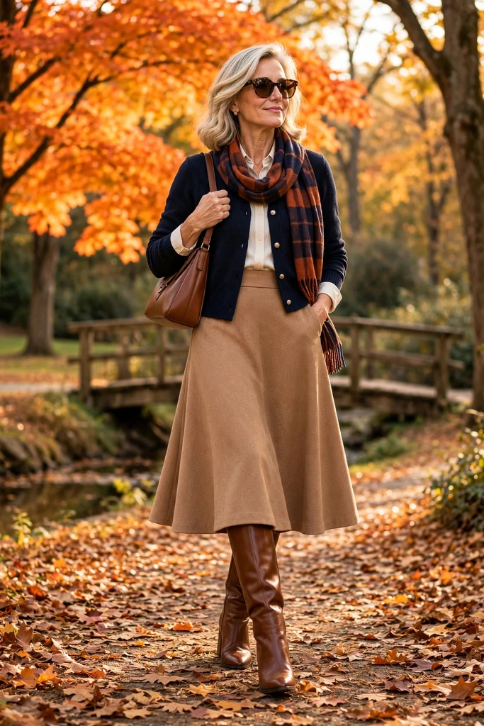 Cream Turtleneck with Burgundy Pleats