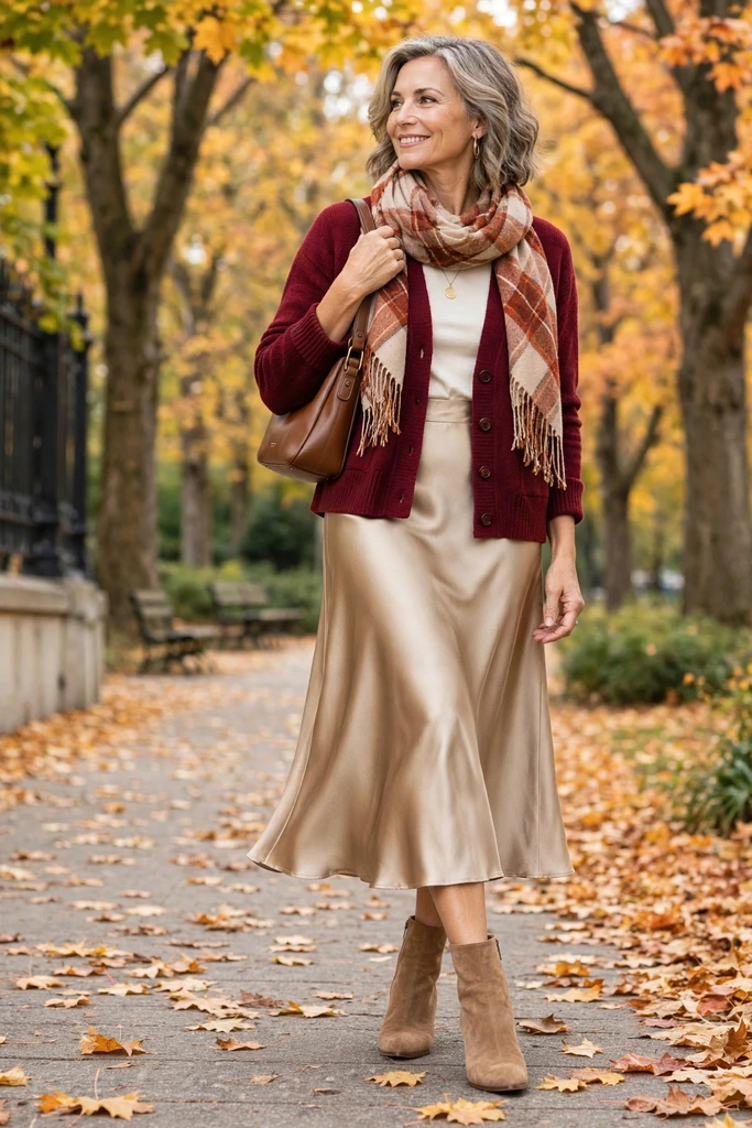Forest Green Cardigan with a Satin Skirt