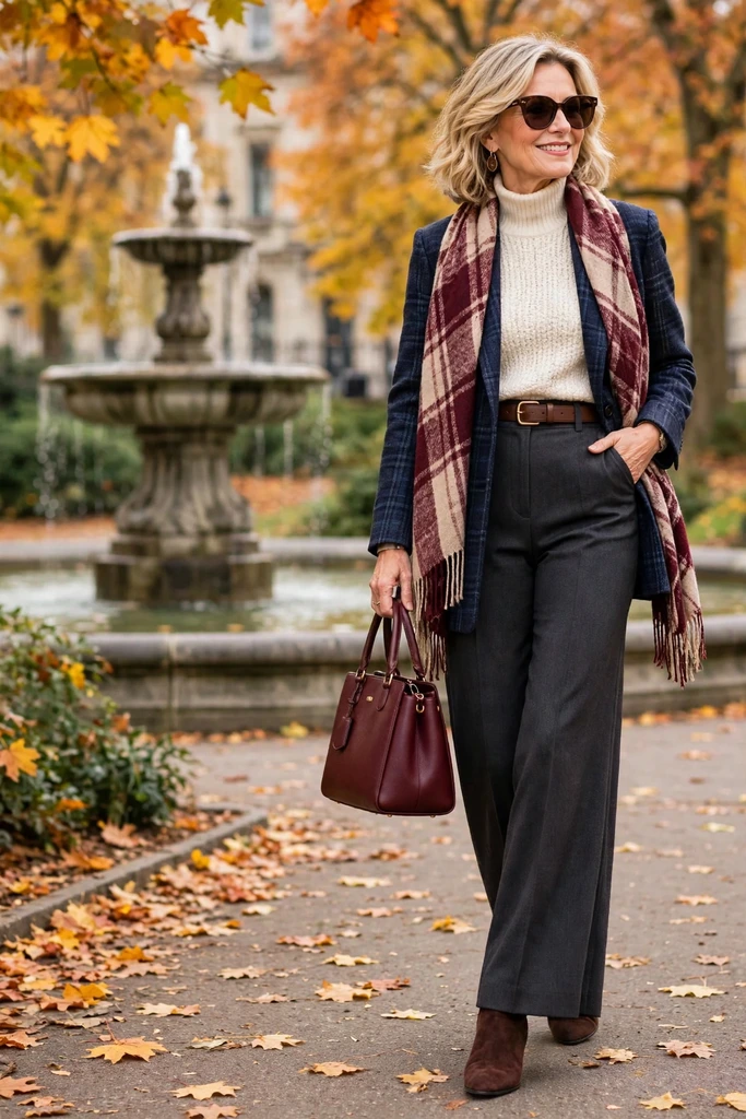 Cream Knit with a Plaid Blazer