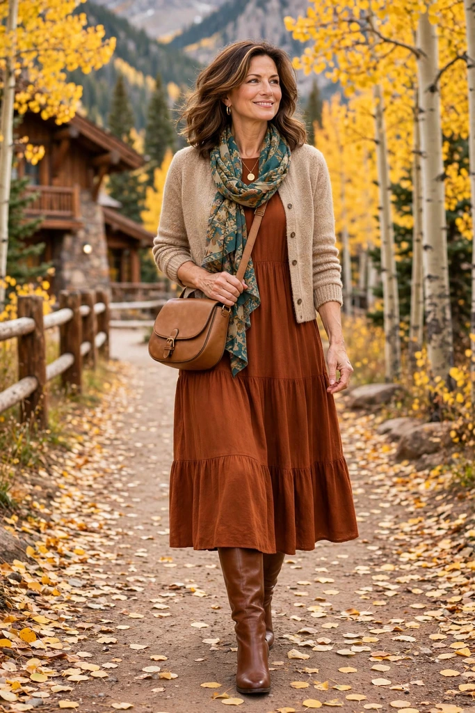 Olive Tiered Dress with Camel Layers