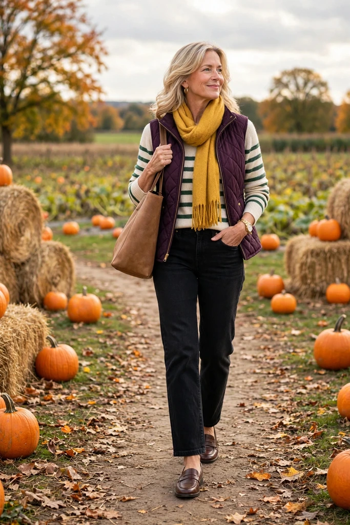 Striped Knit with a Navy Quilted Vest