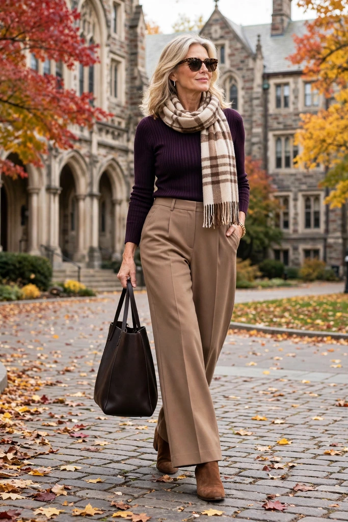 Black Ribbed Knit with Camel Trousers