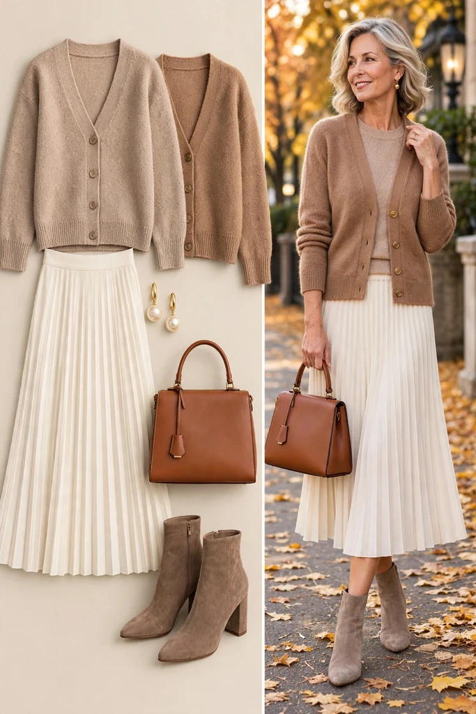 Soft Taupe with Ivory Pleats