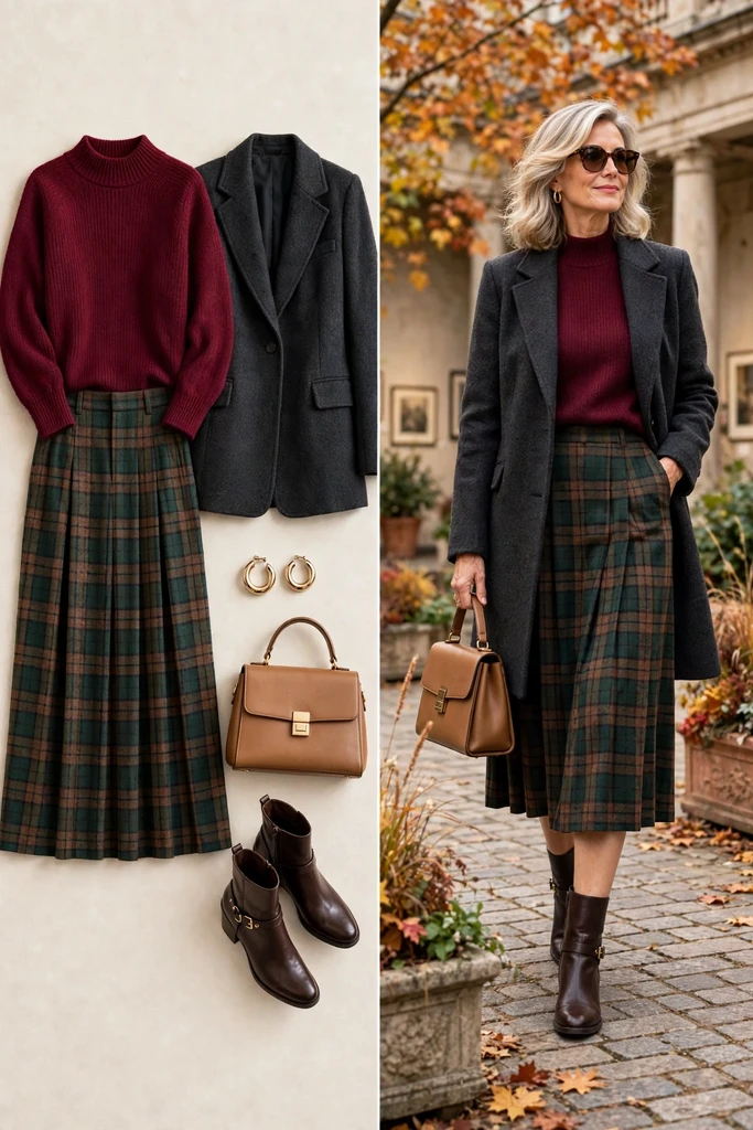 Burgundy Knit with a Brown Plaid Blazer