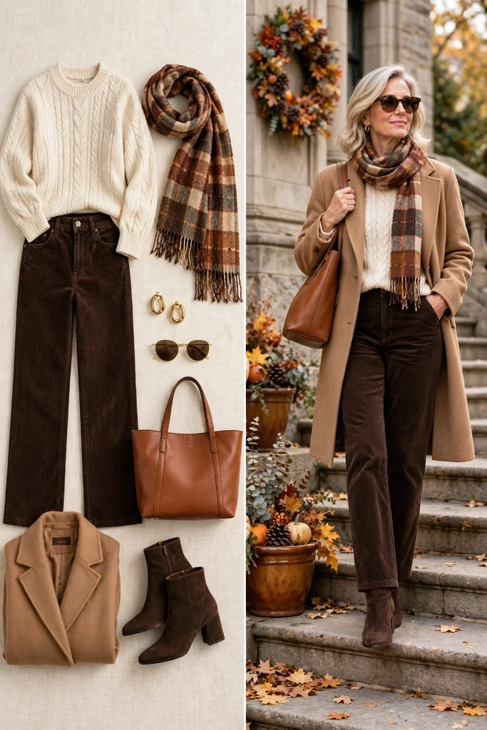 Cream Knit with Chocolate Corduroy