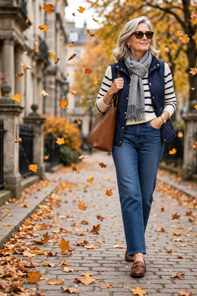 Navy Vest with Breton Stripes