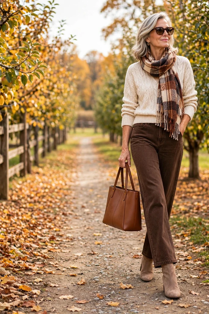 Cream Cable Knit with Brown Denim