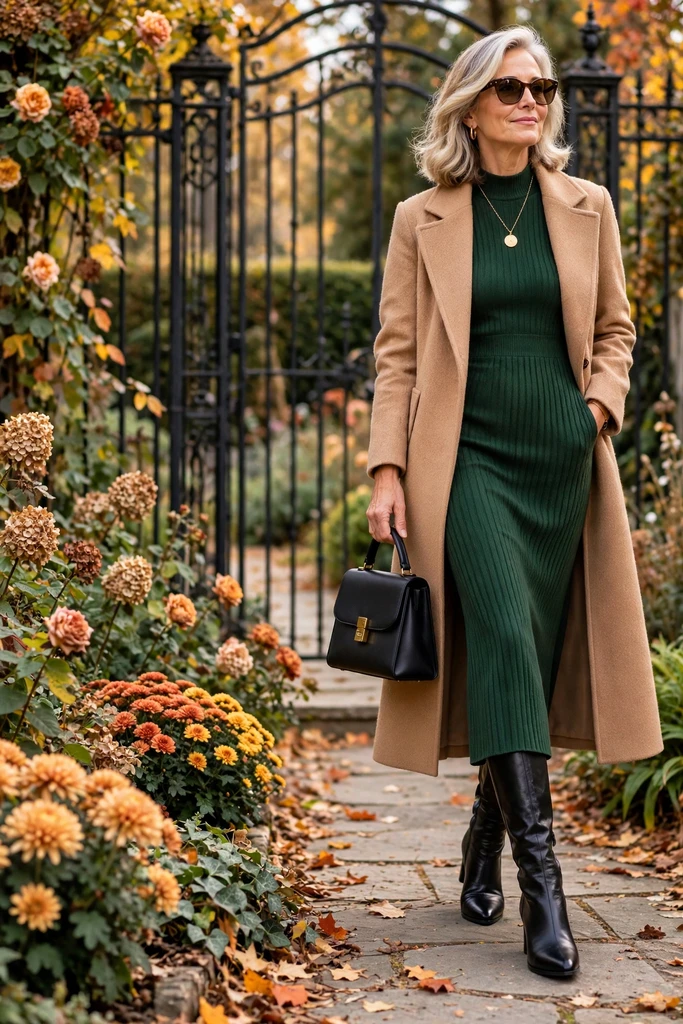 Forest Green Dress with Camel Layers