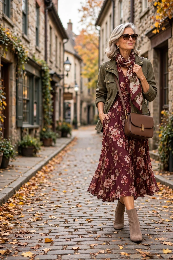 Burgundy Florals with Olive Layers