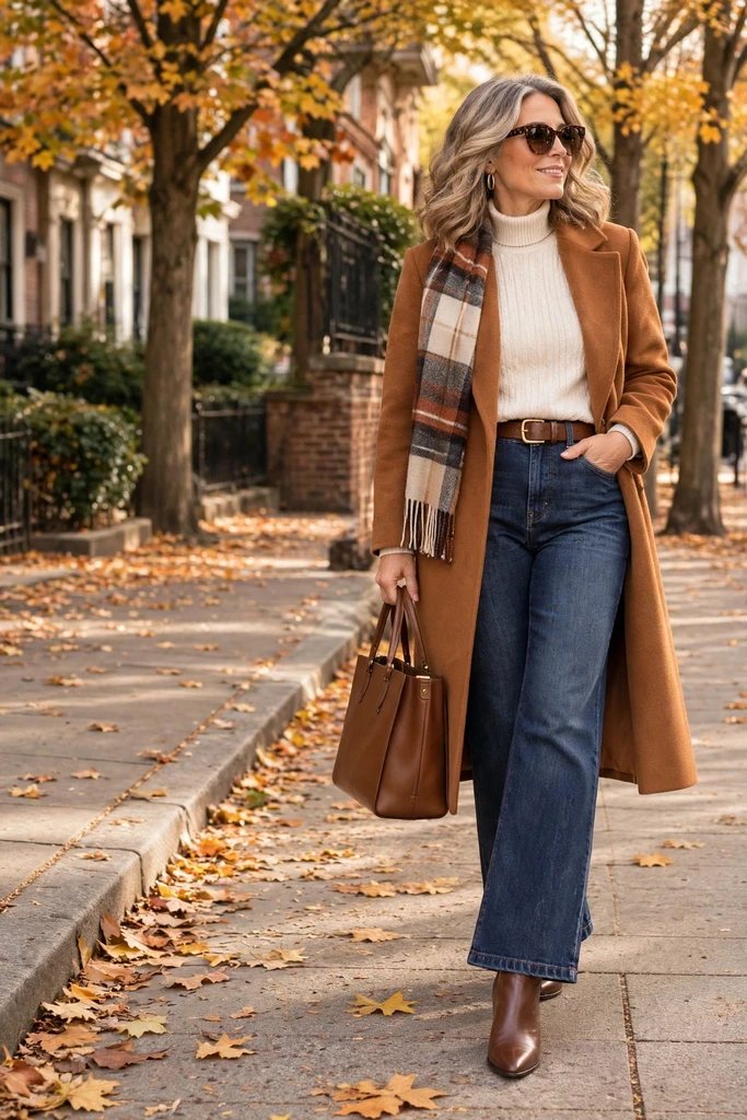 A Classic Camel Coat and Denim Look