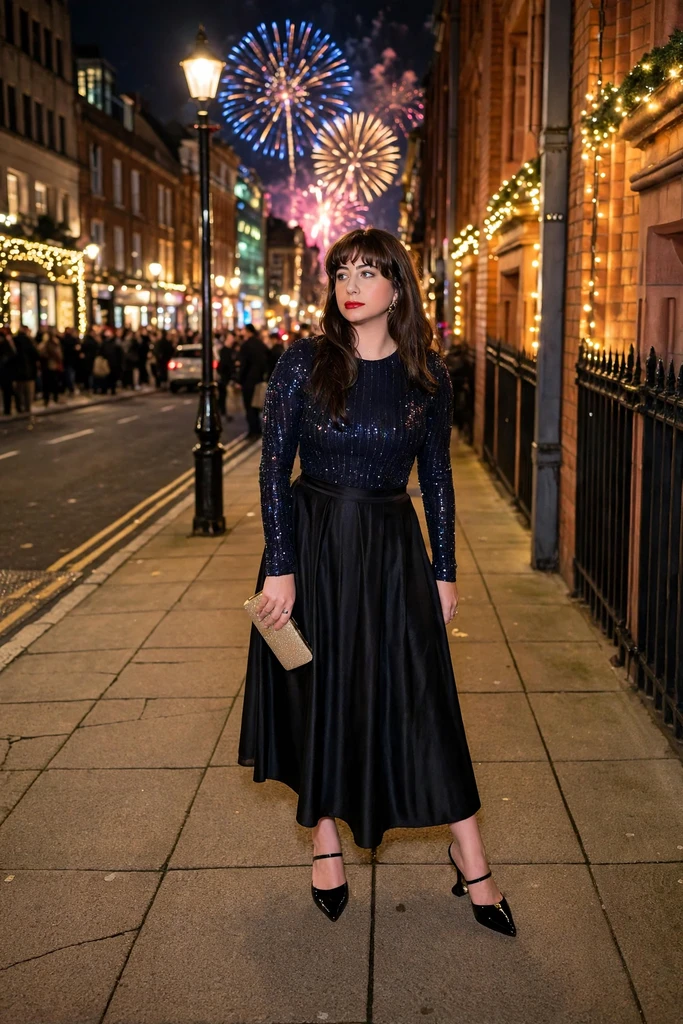 A Black Sparkle Top With a Swishing Full Skirt